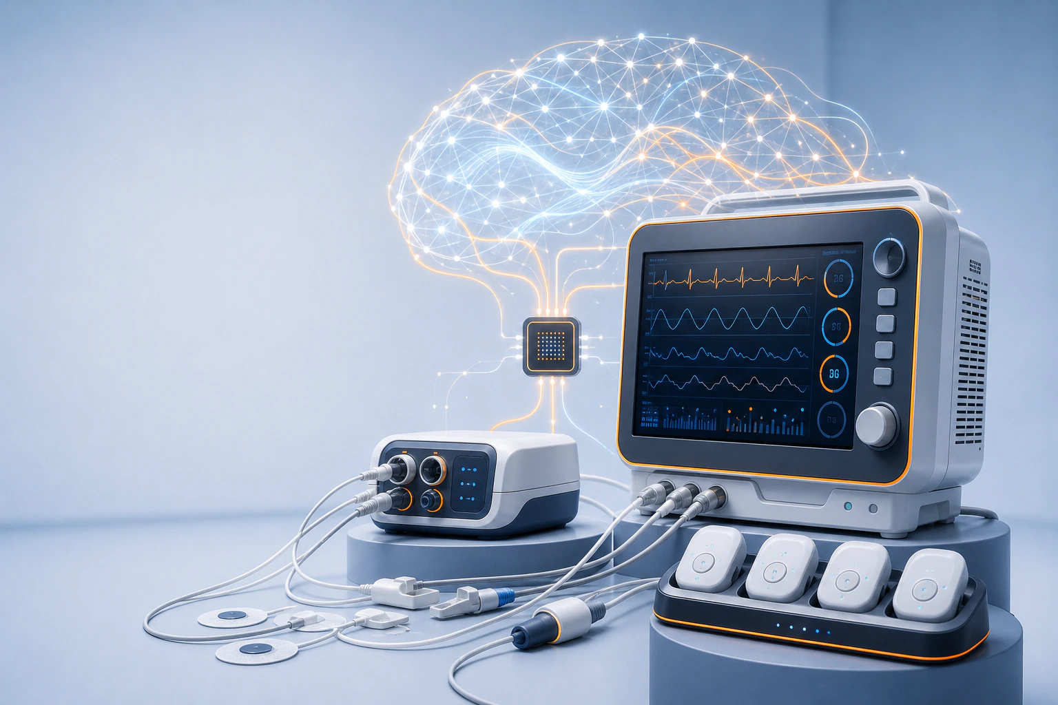 Clinician reviewing a modern patient monitor in a clinical environment