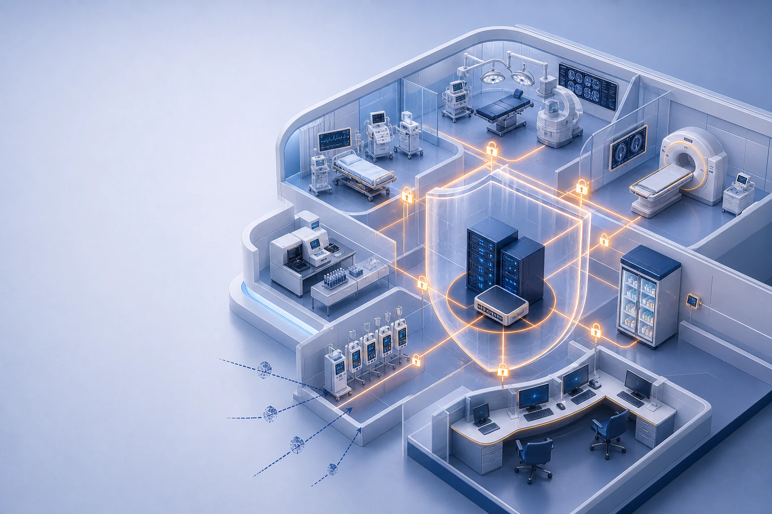 Network-connected hospital monitoring and infusion equipment in a bright care environment