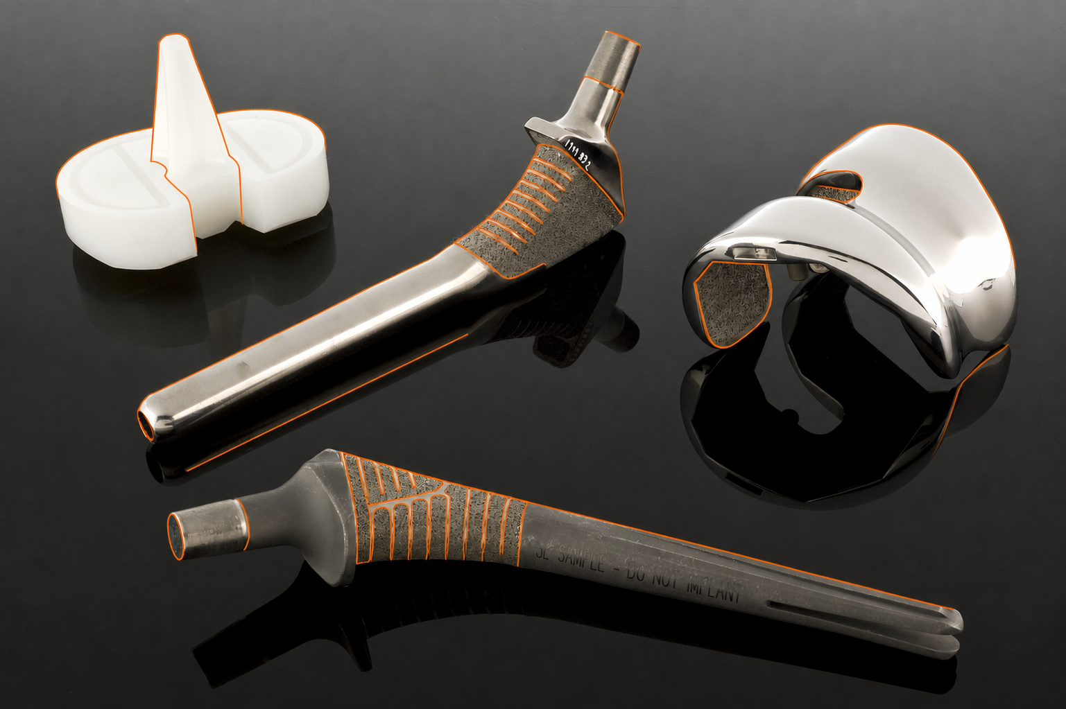 Orthopaedic implant components with restrained orange technical contours