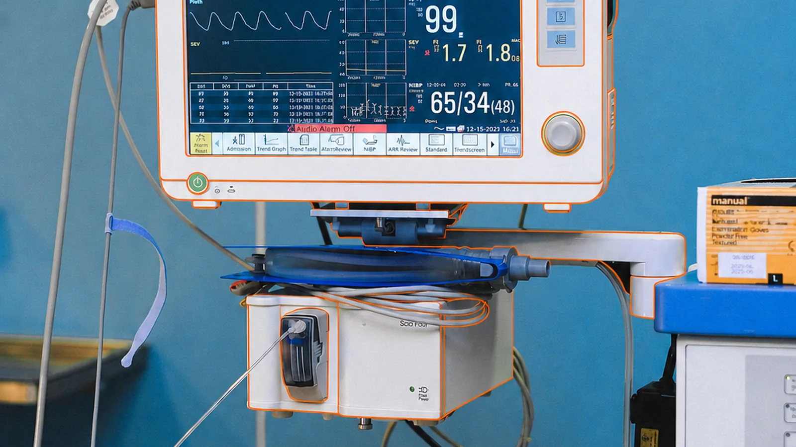 Patient monitoring software and active medical-device interface with technical orange contours
